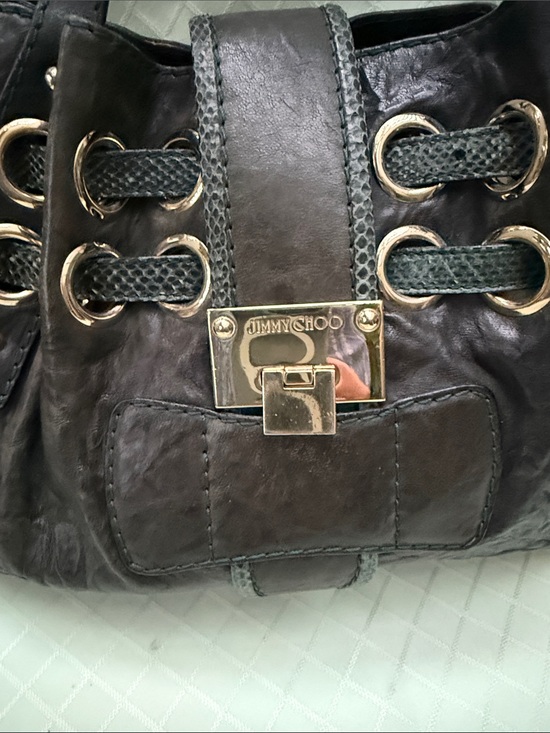 Jimmy Choo Handbags - Jimmy Choo Dark Green Leather Shoulder Bag with Gold Hardware